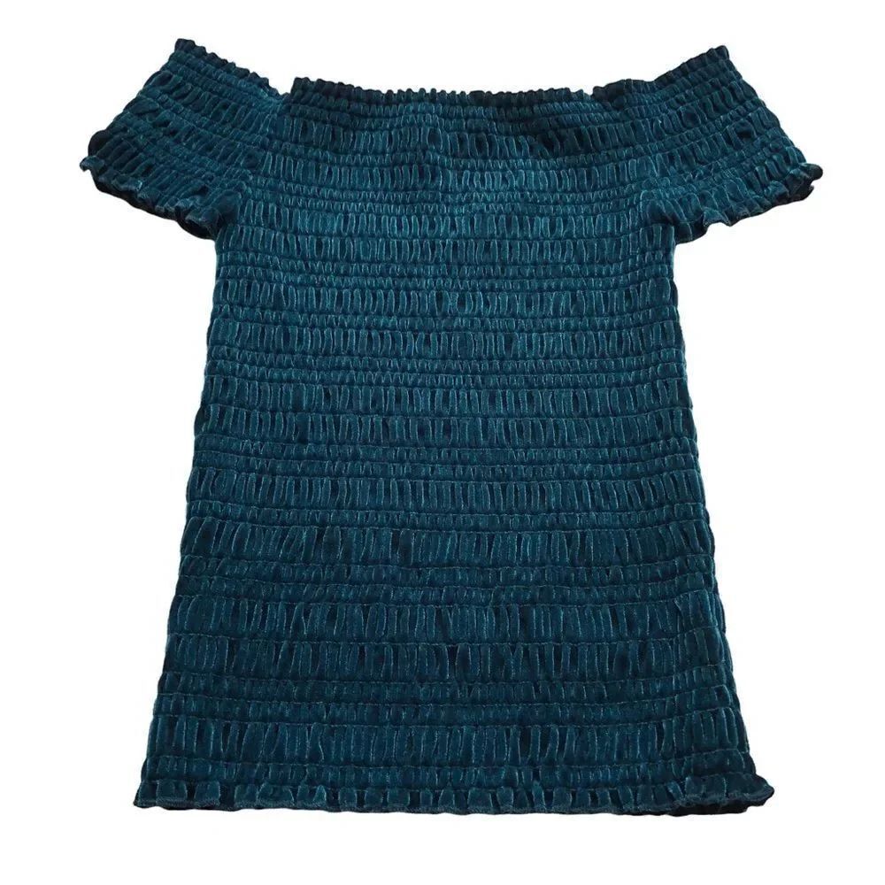 Aeropostale Velvety top off shoulder stretchy short sleeves Teal Small